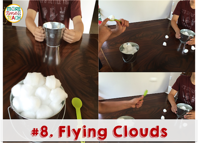 classroom game involving a cup and cotton balls