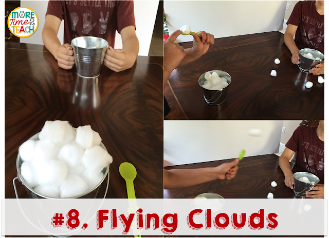 classroom game involving a cup and cotton balls