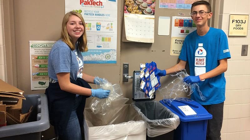 Students sorting trash and recycling