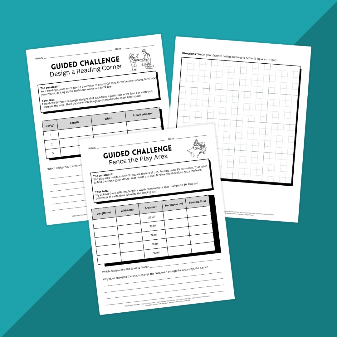 Worksheets from the Design Your Dream Classroom Project: Area and Perimeter.