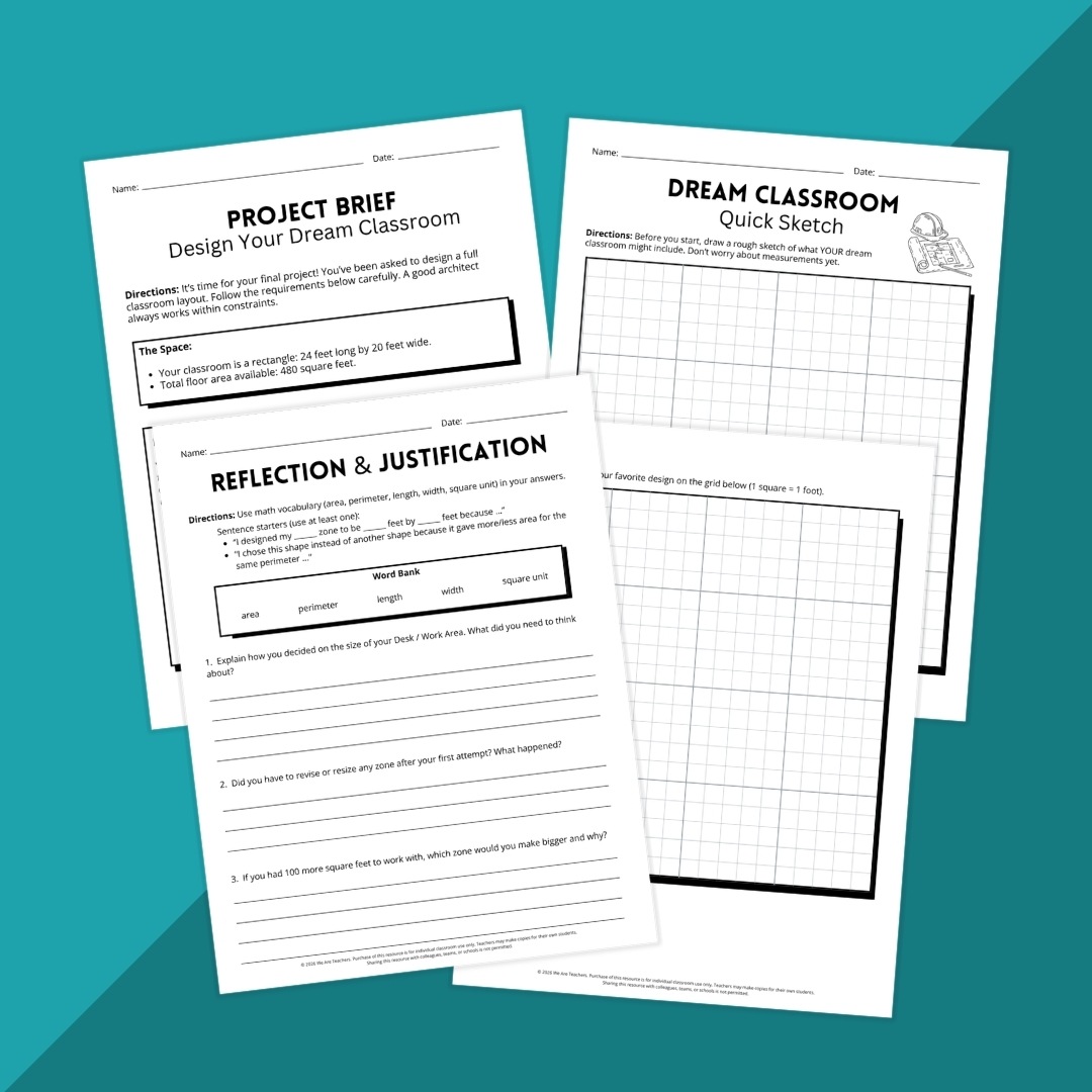 Worksheets from the Design Your Dream Classroom Project: Area and Perimeter Bundle.