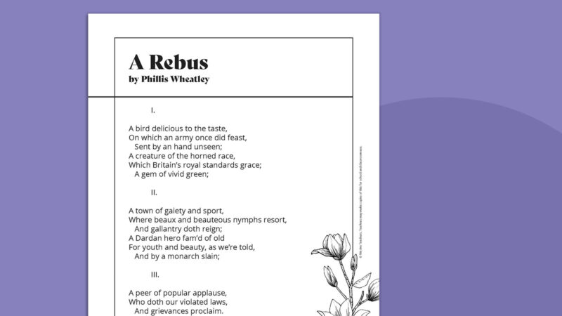 Printable Phillis Wheatley poem called A Rebus