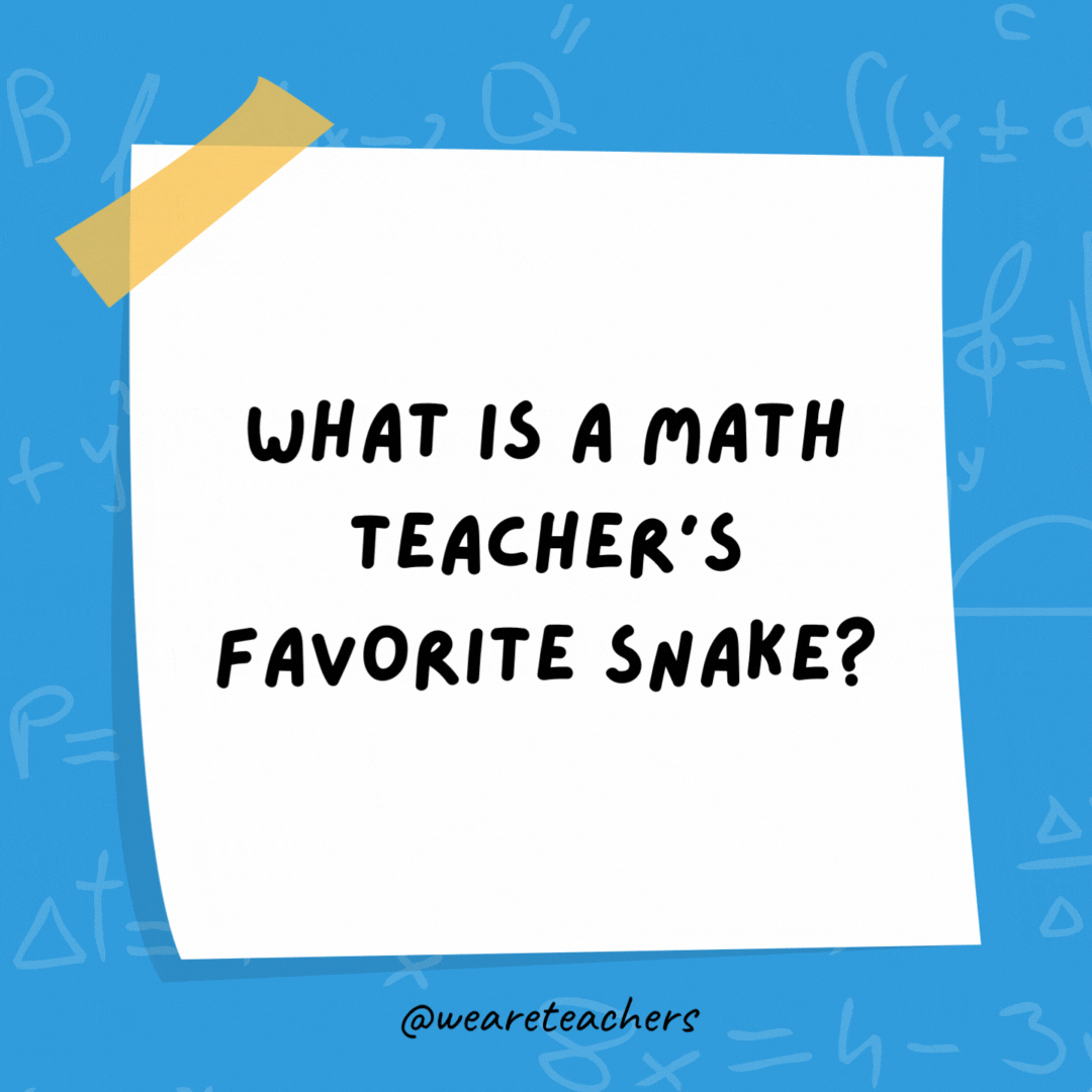What is a math teacher’s favorite snake?

A pi-thon.