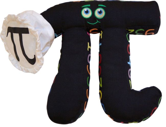 A plush pillow in the shape of a pi symbol