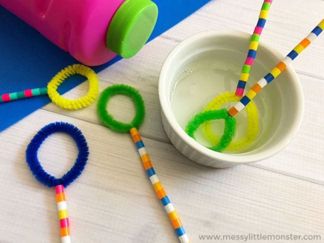 Homemade bubble wand made of pipe cleaner