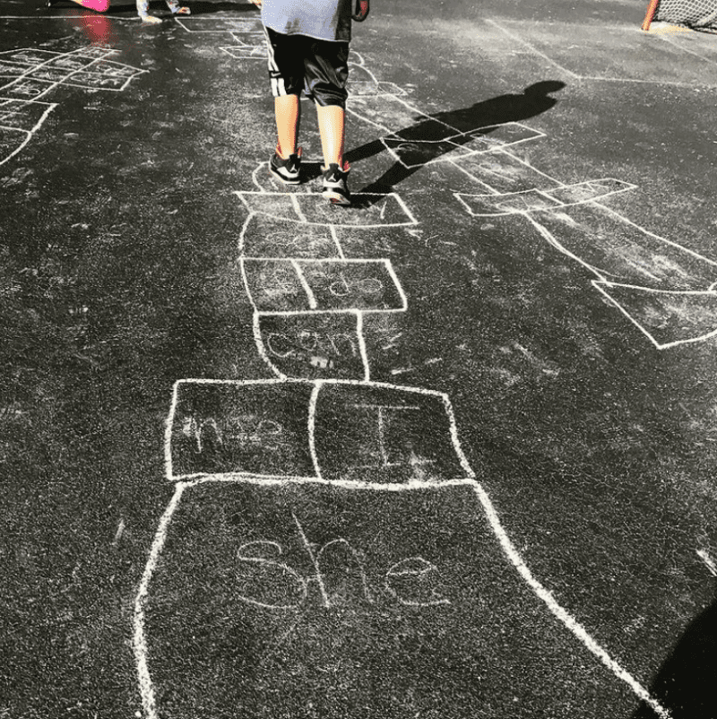 Play sight word hopscotch outdors