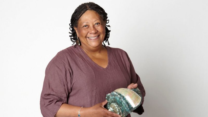 Poet Marilyn Nelson holding a seashell