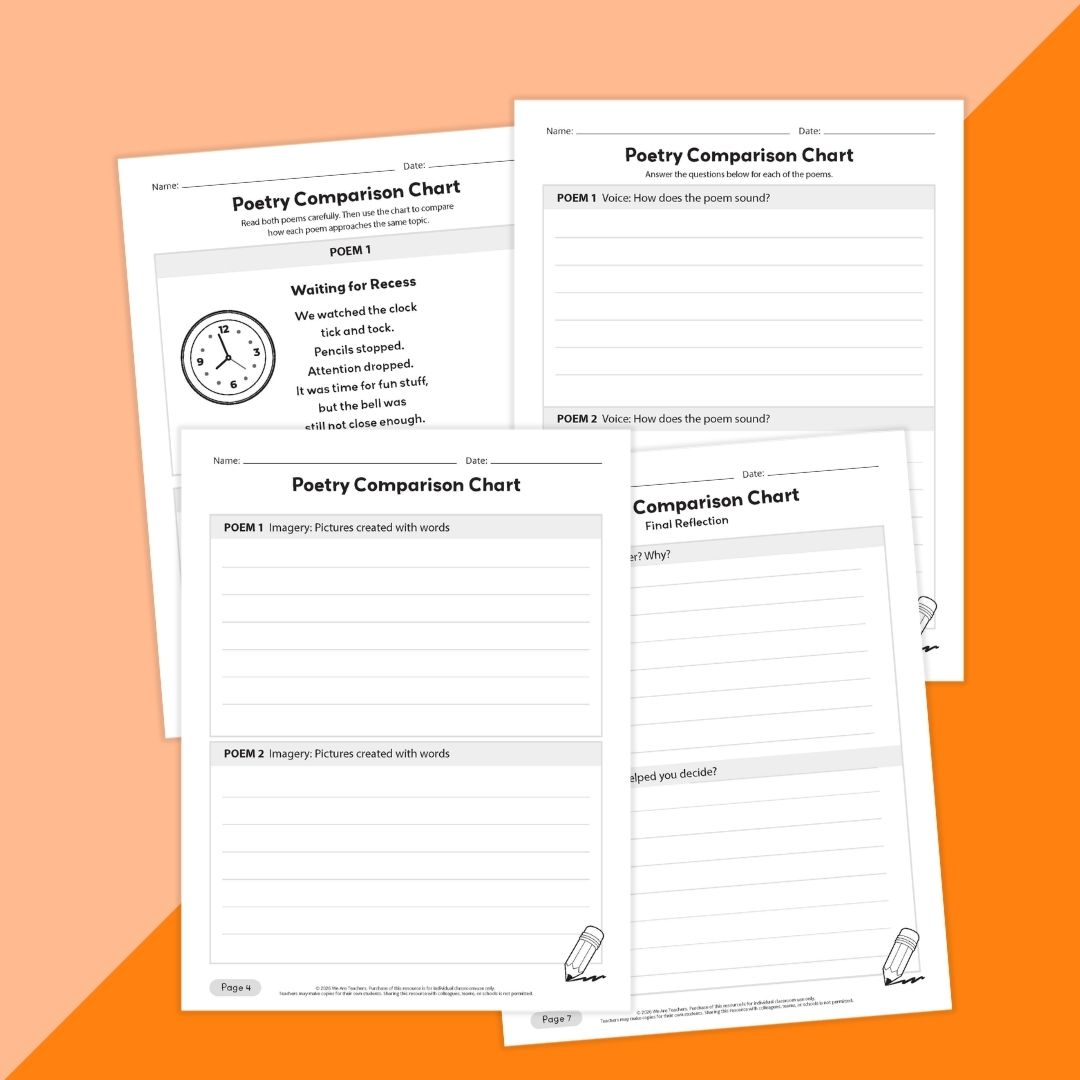 Images of worksheets from the Elementary Poetry Unit.