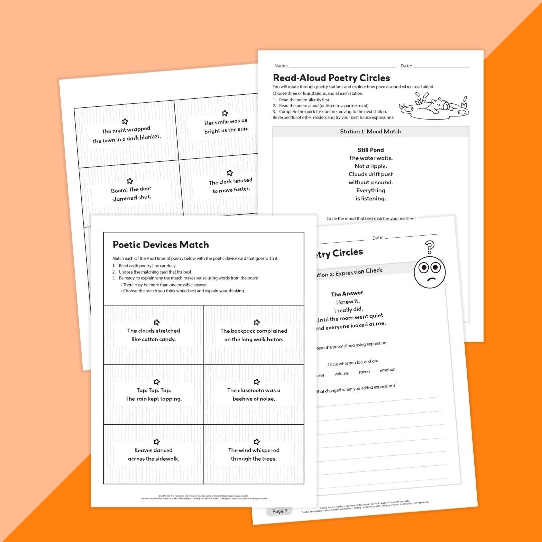 Images of poetry unit worksheets.