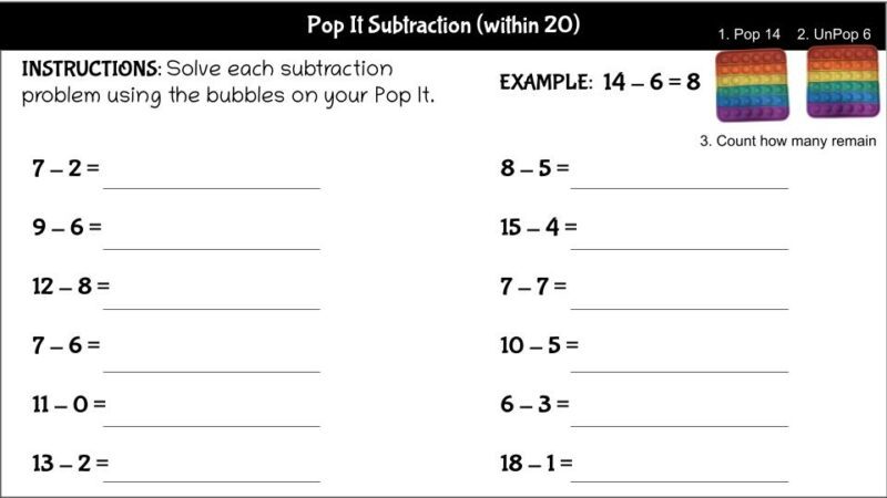 Pop it subtraction within 20