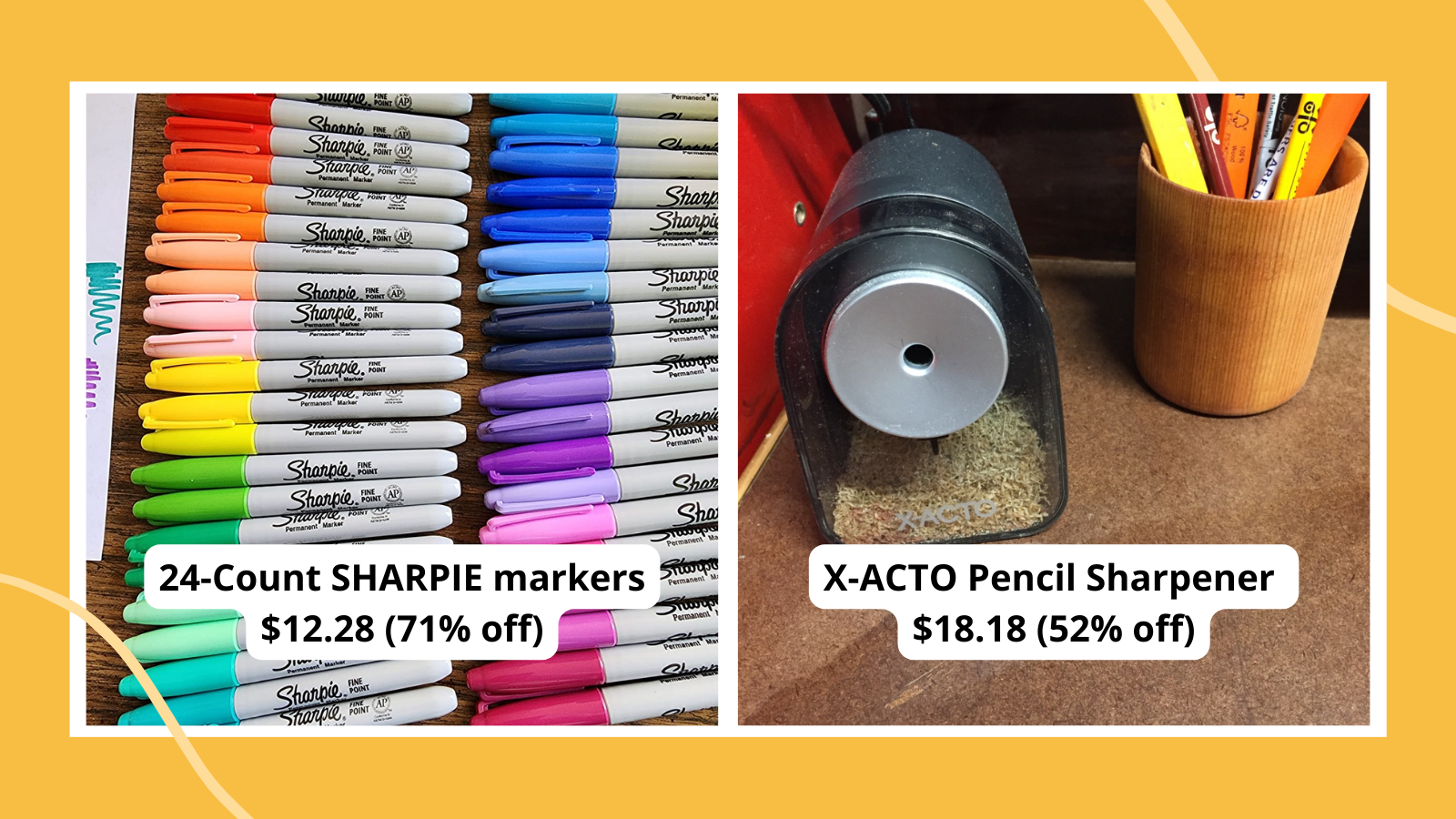 Examples of Prime Day 2023 deals for teachers including Sharpie markers and X-Acto electric pencil sharpener.