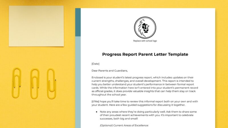 Student progress report letter to parents on a desk.