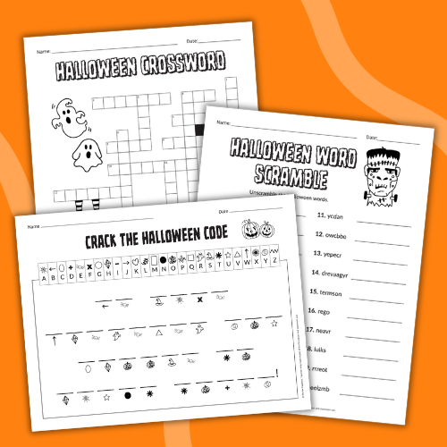 an image of three Halloween worksheet printables