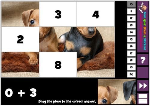 Screenshot of Puzzle Pics online interactive math game
