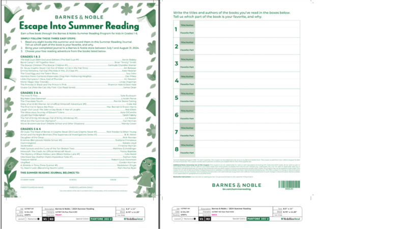 Barnes & Noble Summer Reading Program reading log and book list.