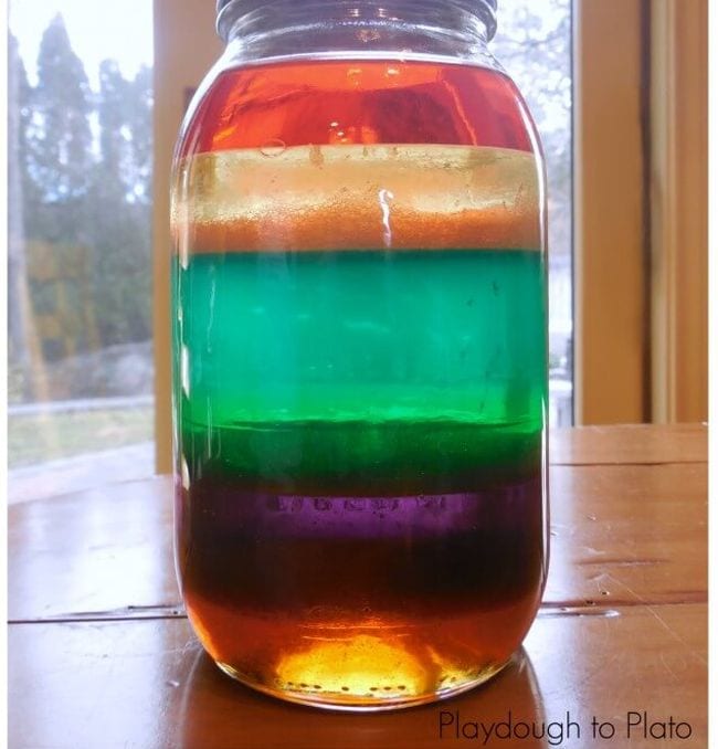 Density jar with rainbow colors