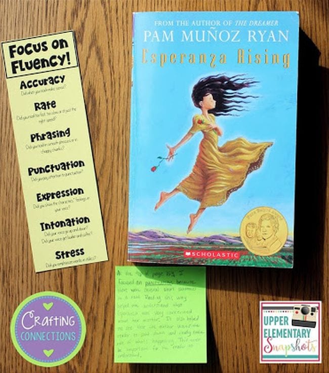 Esperanza rising book by pam munoz ryan and bookmark for reading fluency 