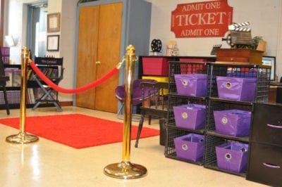 Red carpet in classroom
