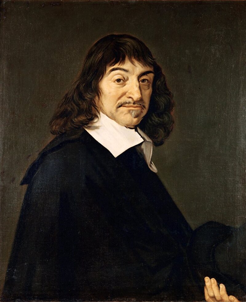 A dark painted portrait shows a man with long dark black hair and a moustache wearing a black robe.