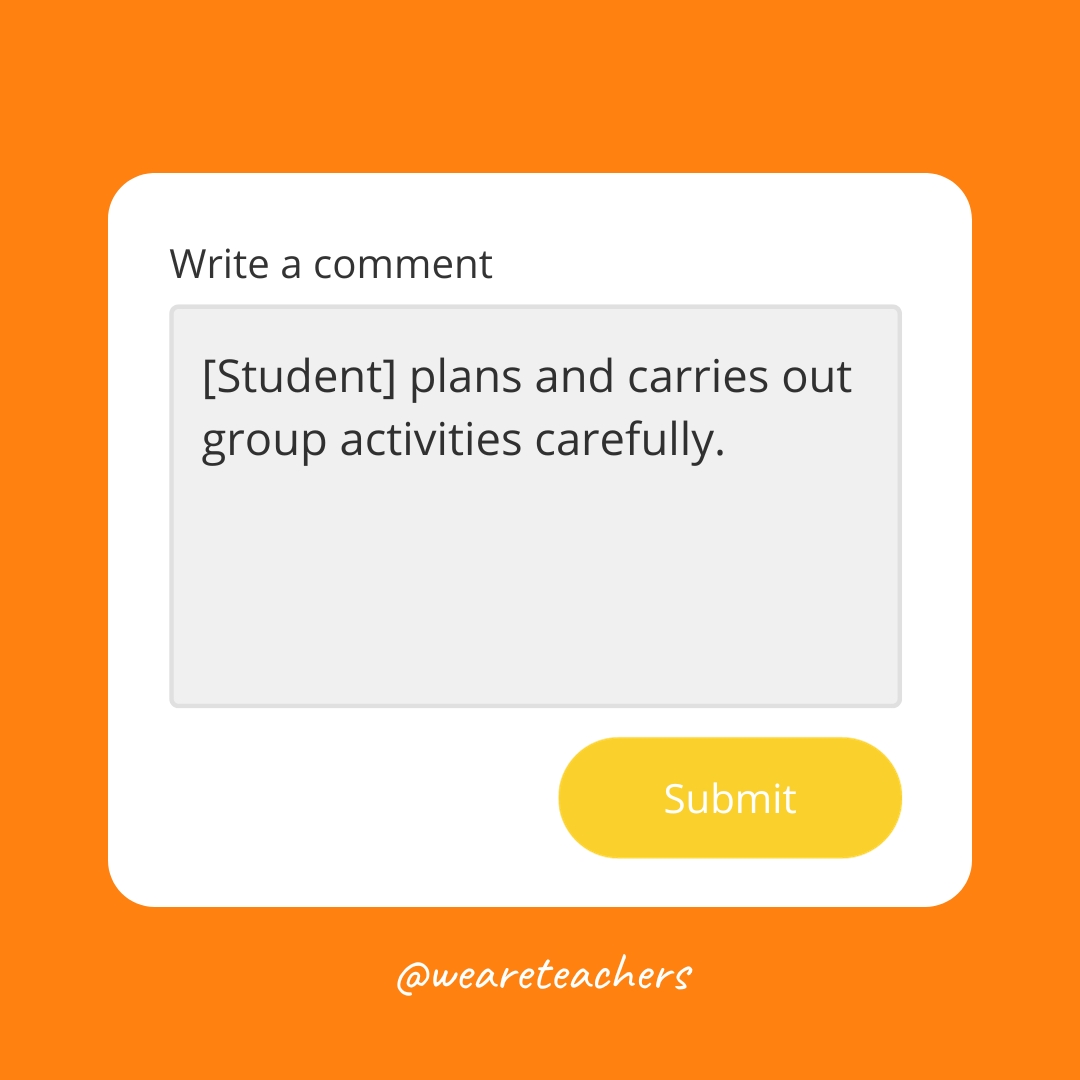 [Student] plans and carries out group activities carefully.