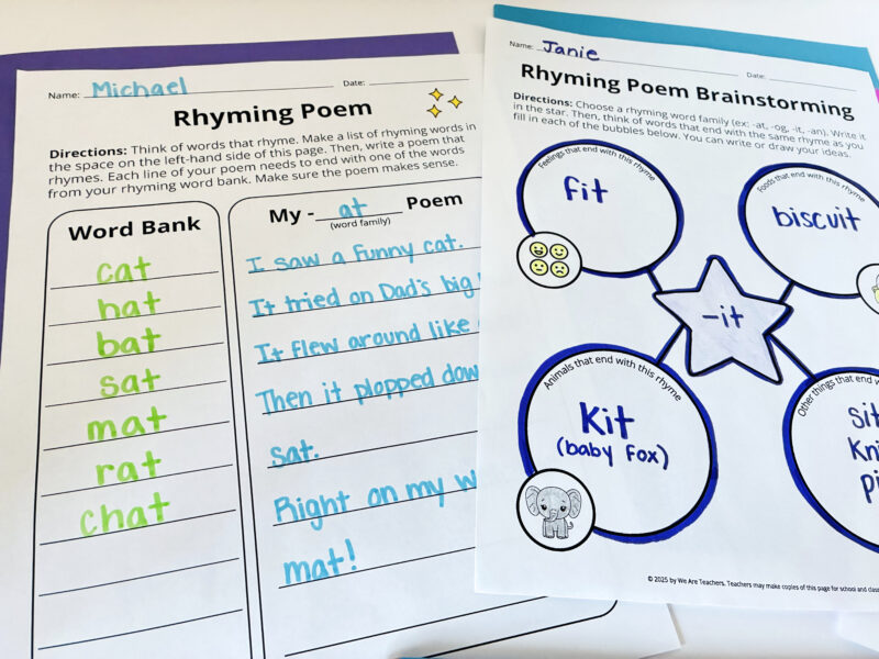 Rhyming Poem Template an image of two rhyming poetry worksheets