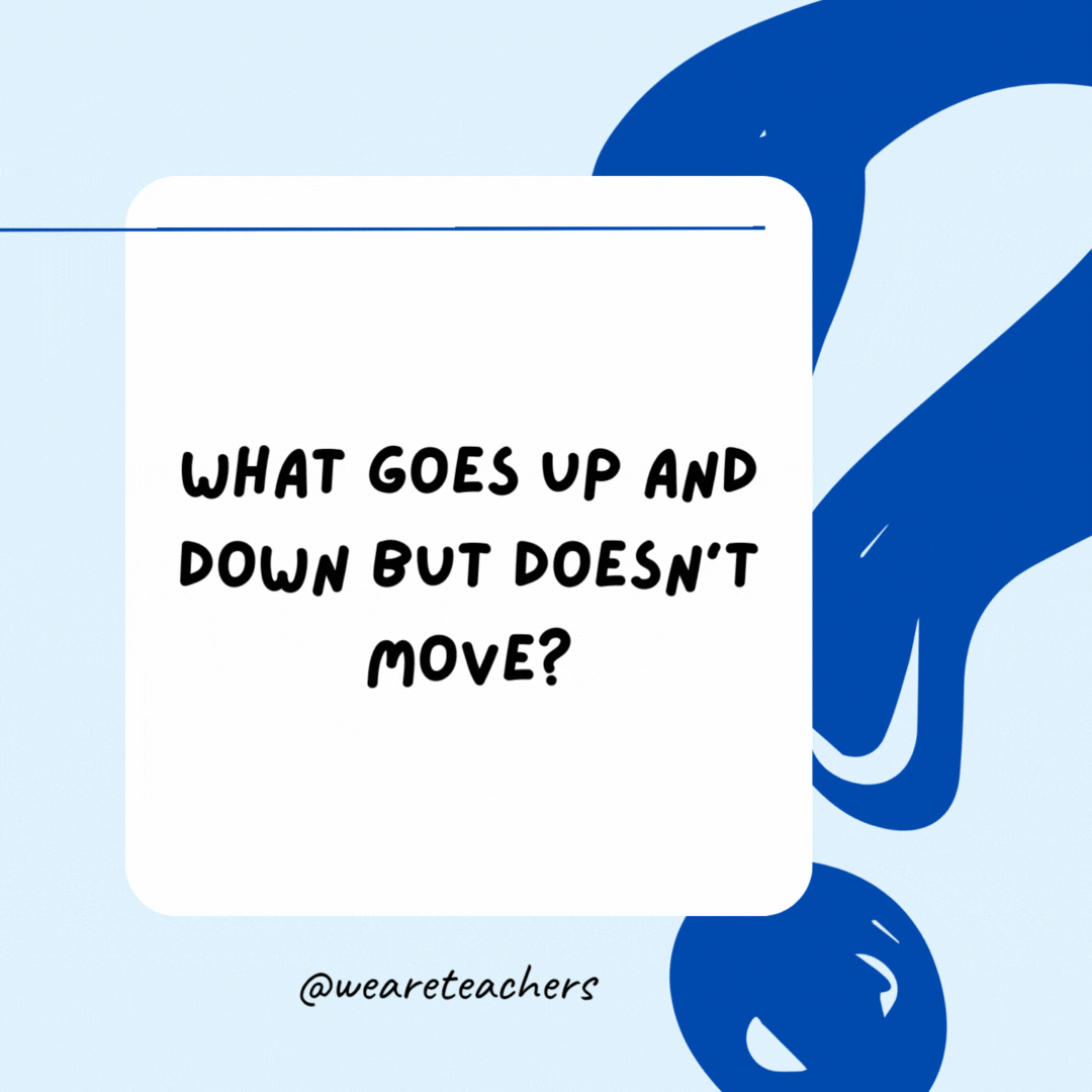What goes up and down but doesn't move?

A staircase.- Riddles for Kids
