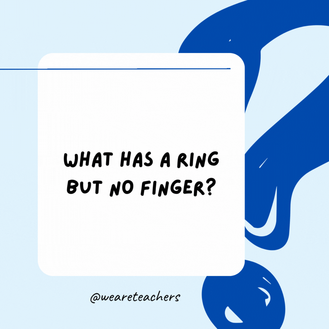 What has a ring but no finger?

A telephone.- Riddles for Kids