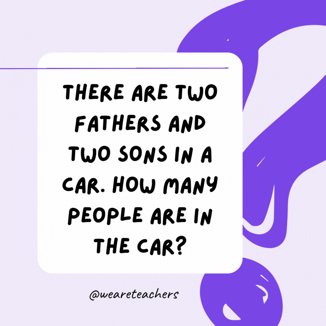 There are two fathers and two sons in a car. How many people are in the car? Three people—a grandfather, a father, and a son.