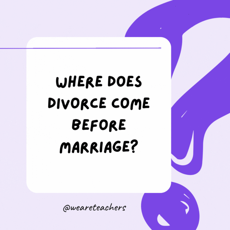 Where does divorce come before marriage? In the dictionary. Where does divorce come before marriage? In the dictionary.