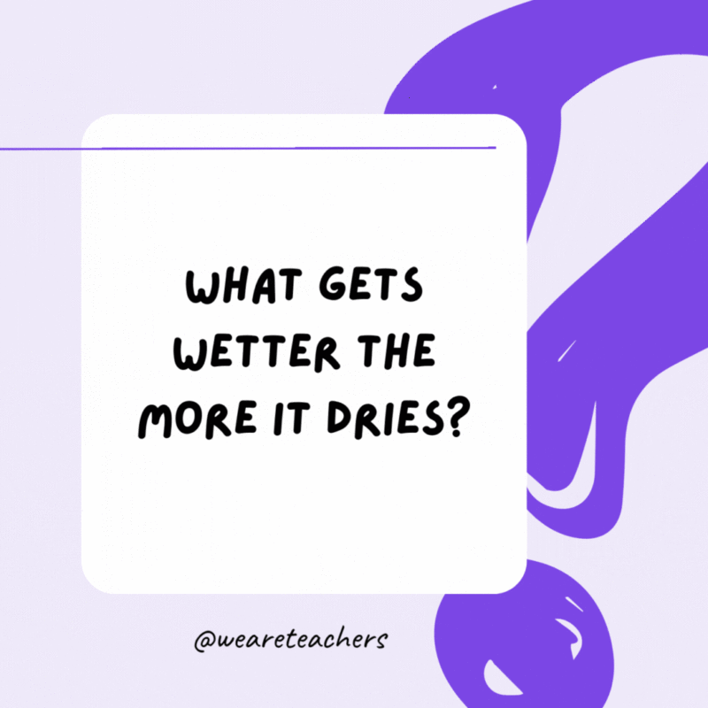 What gets wetter the more it dries? A towel. What gets wetter the more it dries? A towel.