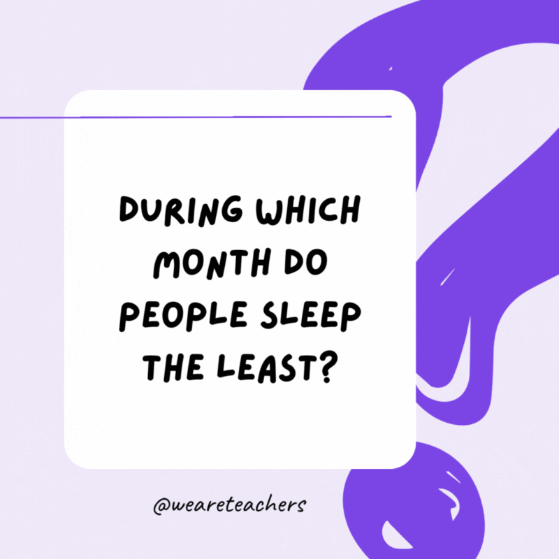 During which month do people sleep the least? February—it has the fewest days. During which month do people sleep the least? February—it has the fewest days.