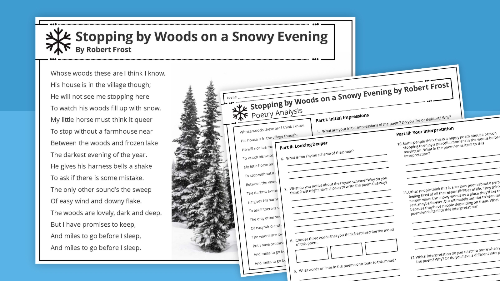 Images of the "Stopping by Woods on a Snowy Evening" Worksheet Activity