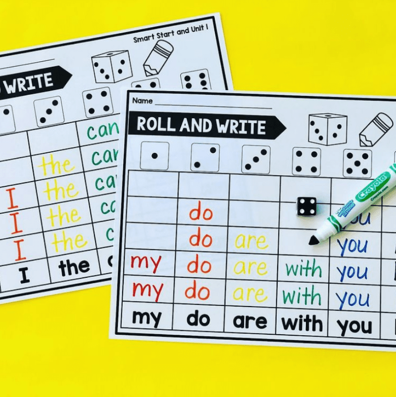Roll and write words for sight word activities