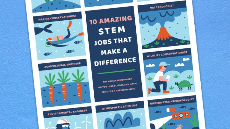 A close-up of the STEM jobs that make a difference poster on a light blue background