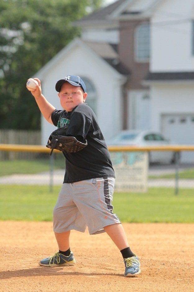 Matthew Hannon pitching with one arm on Marlins with the South Plainfield Junior Baseball Club