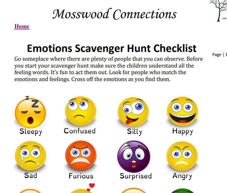Emotions scavenger hunt with emoji illustrations