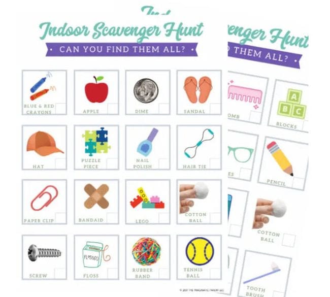 Indoor scavenger hunts with pictures of items to find