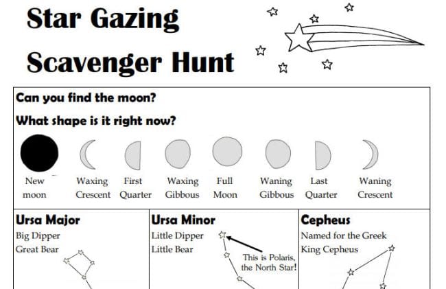 Star Gazing scavenger hunt printable