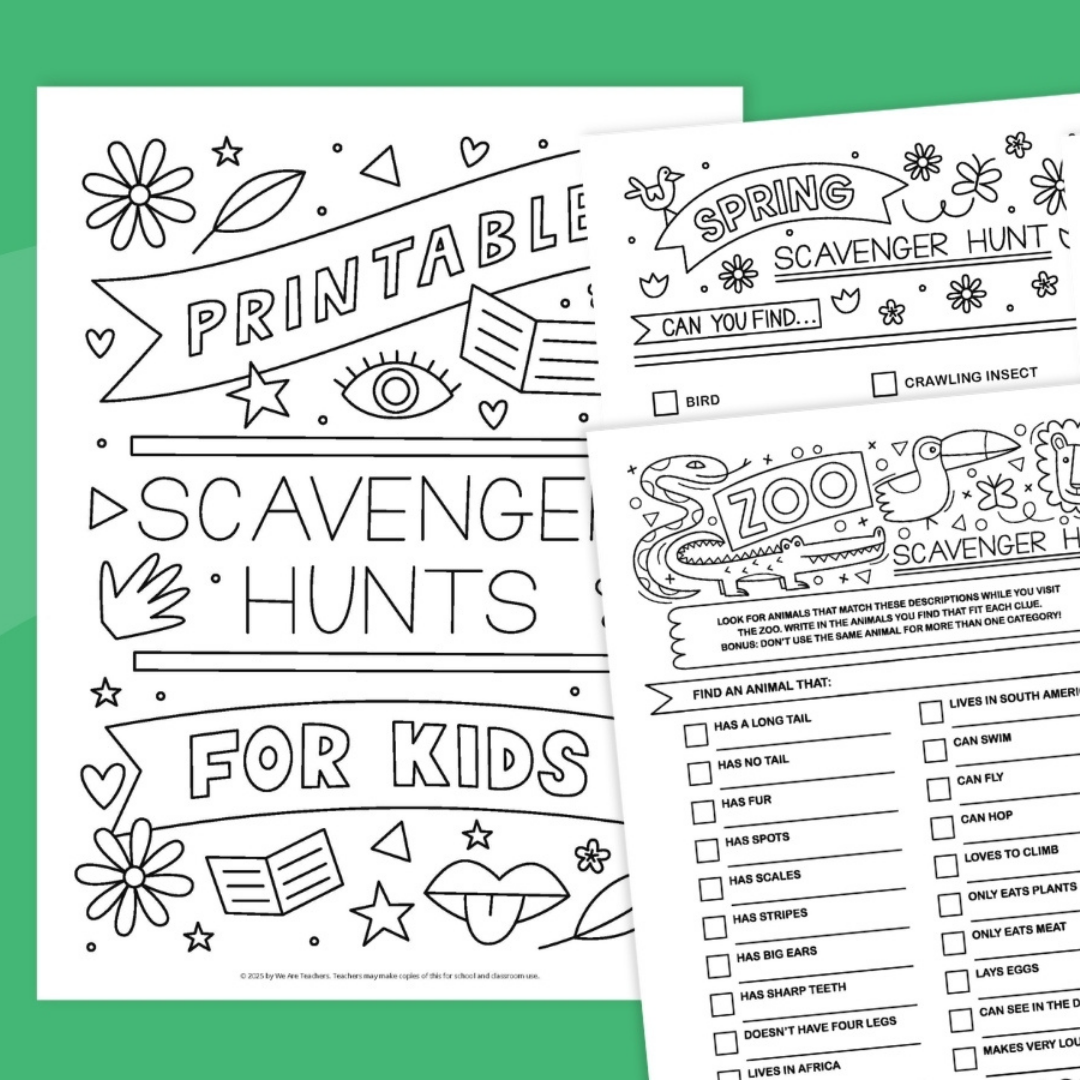 a featured image featuring three printable scavenger hunts for kids