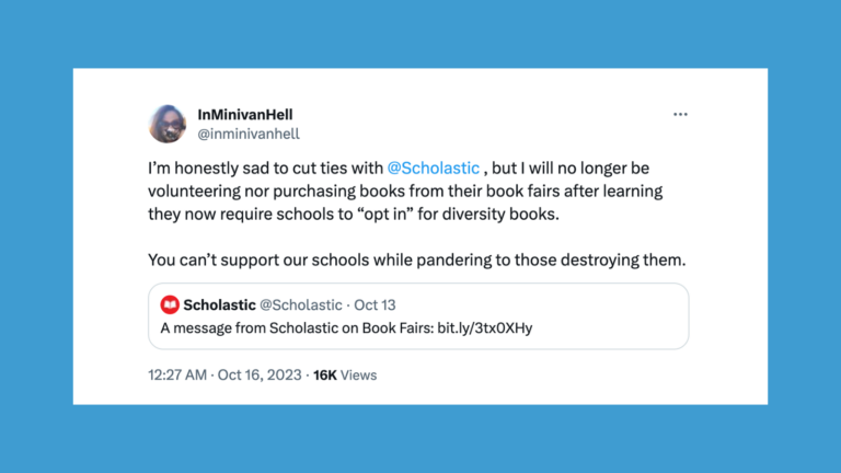 Tweet about Scholastic Book Fairs' diverse books