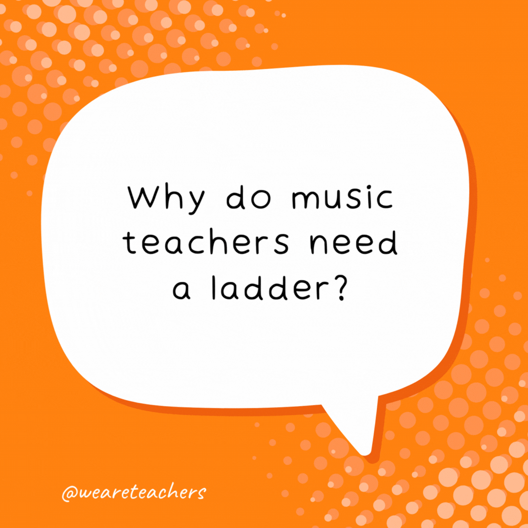 Why do music teachers need a ladder? To reach the high notes - school jokes for kids.