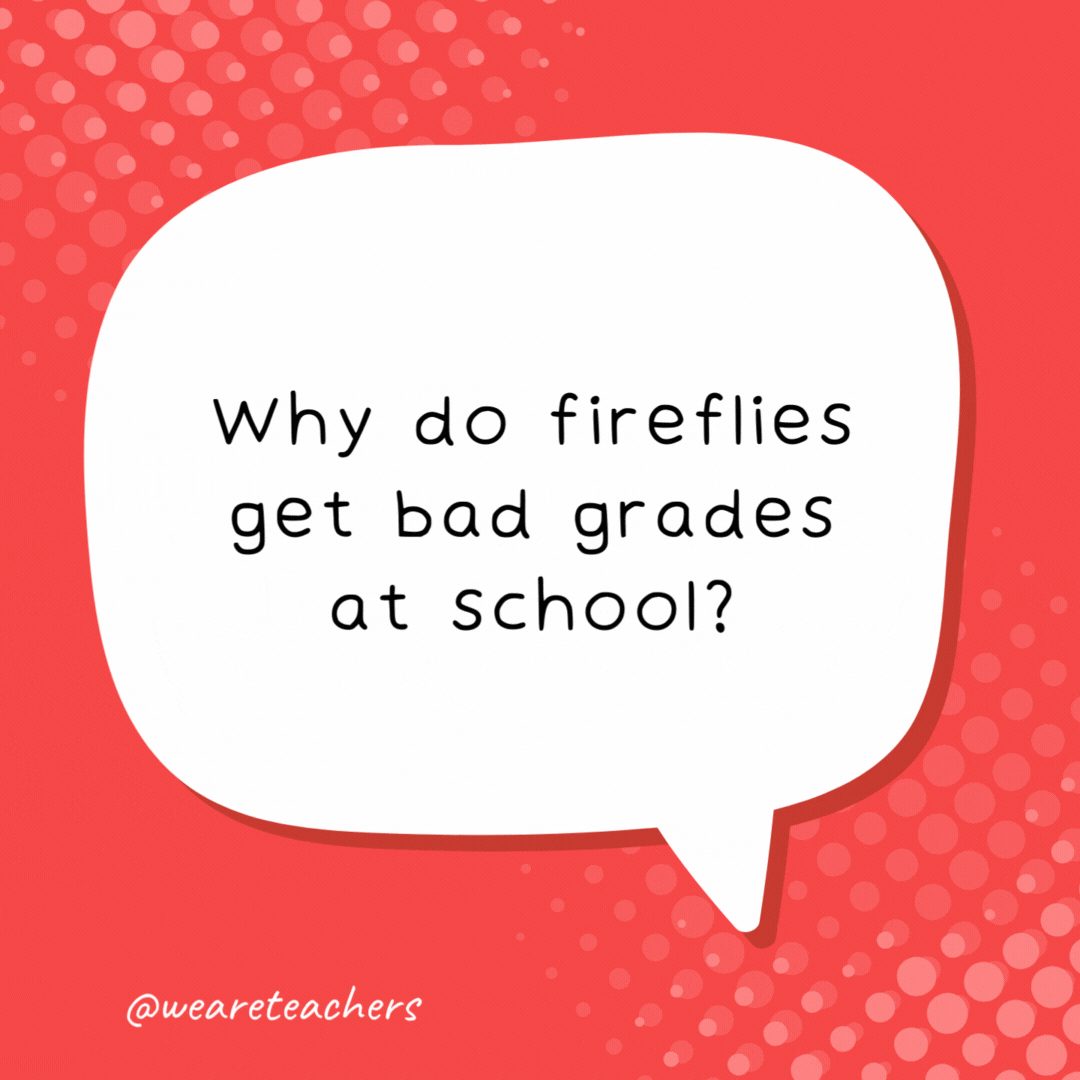 Why do fireflies get bad grades at school?

Because they are not bright enough.
