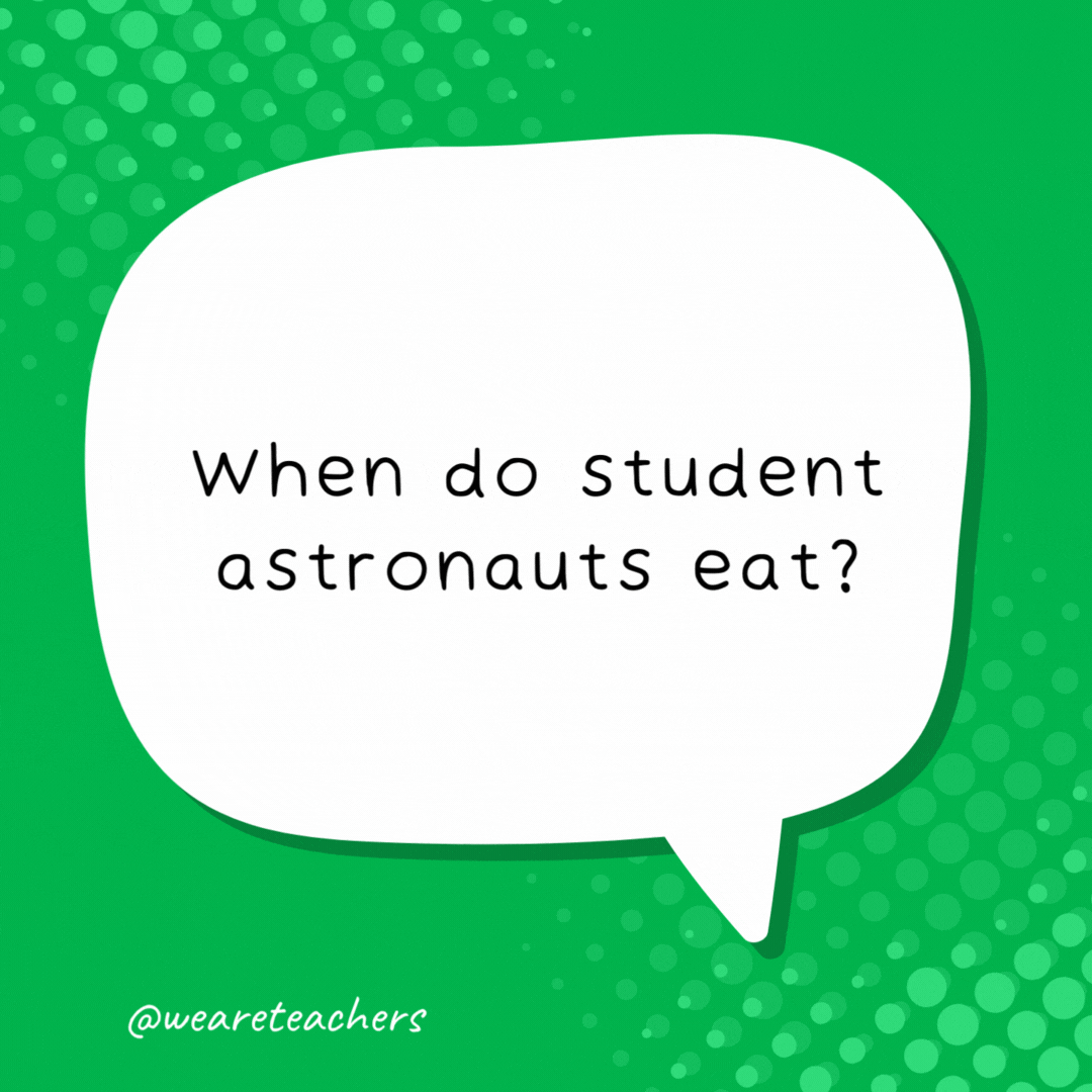 When do student astronauts eat?

During launch time.