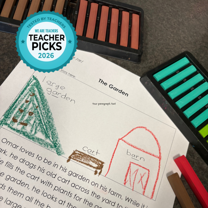 Student illustrating a reading assignment with School Smart colored chalk.