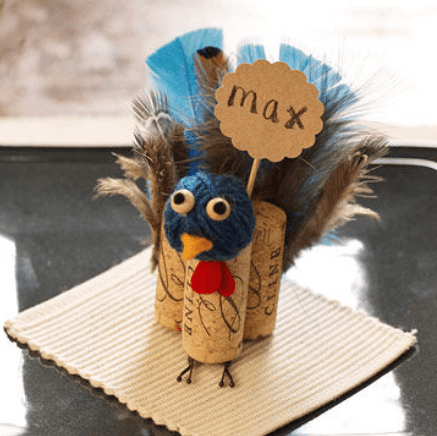 Cork Turkey Place Card Holder, as an example of DIY Thanksgiving crafts