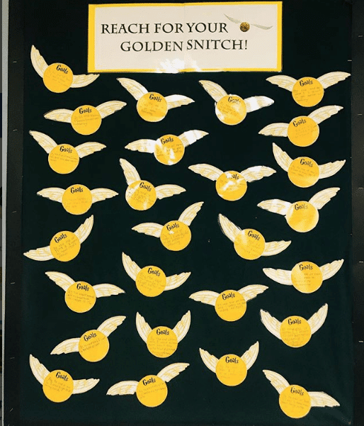 Reach for your golden snitch! bulletin board with golden balls