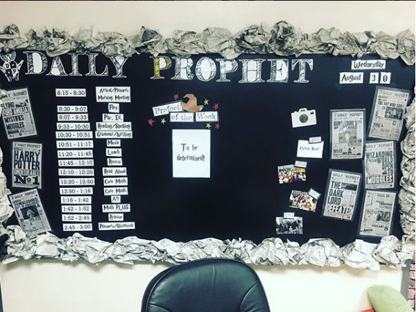 Daily prophet bulletin board with daily schedule written on it