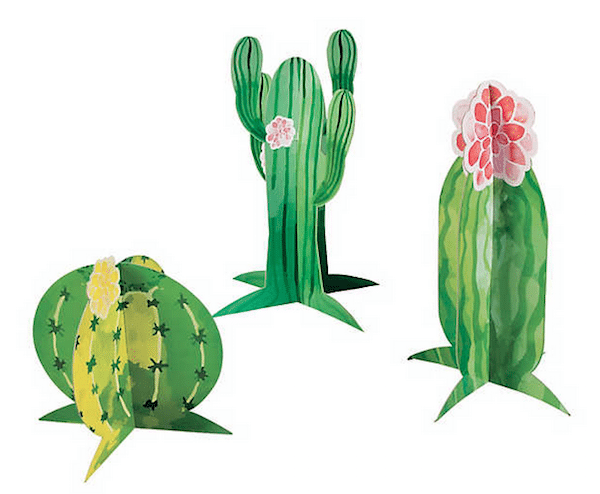 Decorative green paper cactus centerpieces with pink flower accents