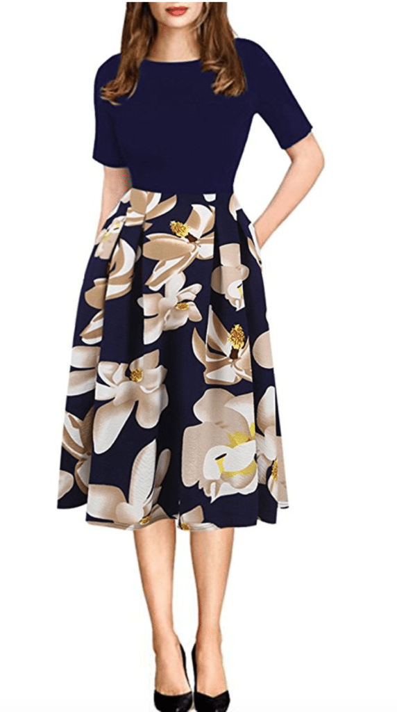 Vintage navy dress with florals