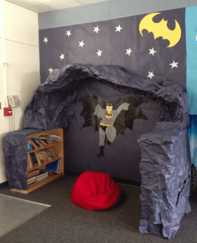 Book cave in classroom with Batman theme